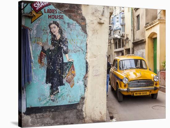 Taxi and Street Scene, Kolkata (Calcutta), West Bengal, India-Peter Adams-Stretched Canvas