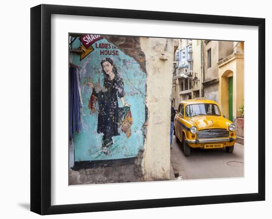 Taxi and Street Scene, Kolkata (Calcutta), West Bengal, India-Peter Adams-Framed Premium Photographic Print