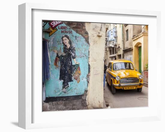 Taxi and Street Scene, Kolkata (Calcutta), West Bengal, India-Peter Adams-Framed Photographic Print