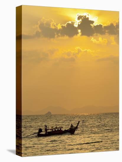 Taxi Boat in the Phra Nang Beach, Evening Mood, Ao Nang, Krabi, Thailand-Rainer Mirau-Stretched Canvas