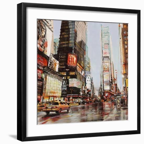 Taxi in Times Square-John B^ Mannarini-Framed Art Print