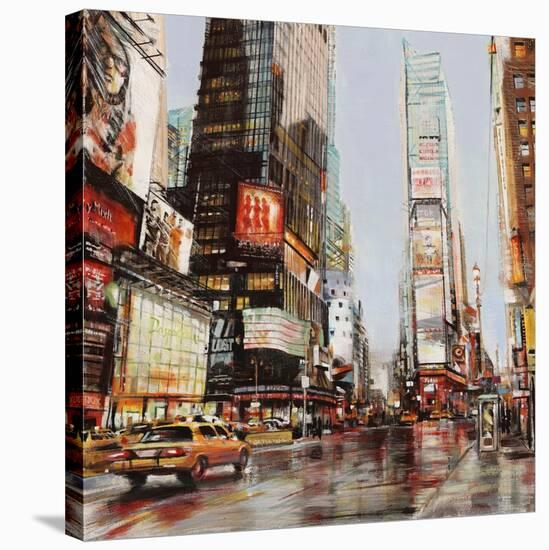 Taxi in Times Square-John B^ Mannarini-Stretched Canvas