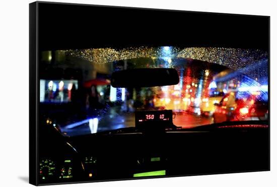 Taxi Ride on a Rainy Evening-Stefano Amantini-Framed Stretched Canvas