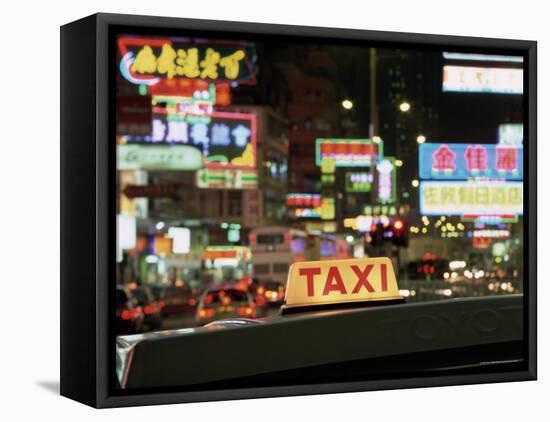 Taxi Sign and Neon Lights at Night on Nathan Road, Kowloon, Hong Kong, China, Asia-Gavin Hellier-Framed Stretched Canvas