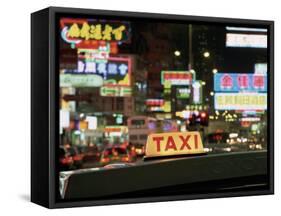 Taxi Sign and Neon Lights at Night on Nathan Road, Kowloon, Hong Kong, China, Asia-Gavin Hellier-Framed Stretched Canvas