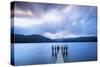 Te Anau jetty with lake and mountain in background, Southland, South Island, New Zealand-Ed Rhodes-Stretched Canvas