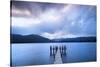 Te Anau jetty with lake and mountain in background, Southland, South Island, New Zealand-Ed Rhodes-Stretched Canvas