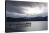 Te Anau jetty with lake and mountain in background, Southland, South Island, New Zealand-Ed Rhodes-Stretched Canvas