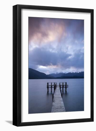 Te Anau jetty with lake and mountain, Southland, South Island, New Zealand-Ed Rhodes-Framed Photographic Print