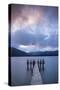 Te Anau jetty with lake and mountain, Southland, South Island, New Zealand-Ed Rhodes-Stretched Canvas