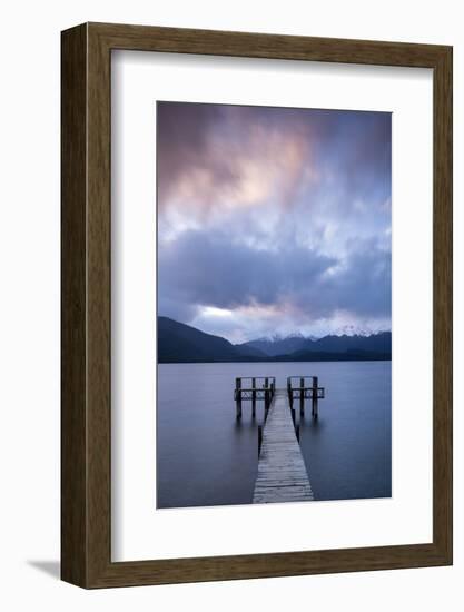 Te Anau jetty with lake and mountain, Southland, South Island, New Zealand-Ed Rhodes-Framed Photographic Print