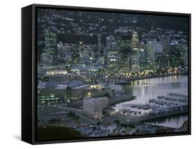 Te Papa Museum Marina and City Lights in the Evening, Wellington, North Island, New Zealand-D H Webster-Framed Stretched Canvas