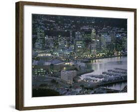 Te Papa Museum Marina and City Lights in the Evening, Wellington, North Island, New Zealand-D H Webster-Framed Photographic Print