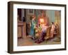 Tea by Lamplight (Oil on Canvas)-Delphin Enjolras-Framed Giclee Print