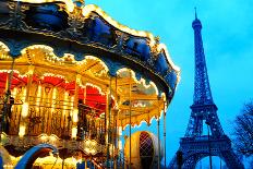Carousel near Eiffel Tower in Paris-TEA-Photographic Print
