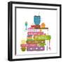 Tea Drinking Eating Pastry and Reading Books Cosy Illustration. Books Reading and Sweets Colorful T-Popmarleo-Framed Art Print