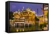 Tea House at the Yuyuan Gardens and Bazaar with the Shanghai Tower Behind, Old Town, Shanghai-Jon Arnold-Framed Stretched Canvas