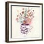 Tea is Always a Good Idea. Bright Concept Card with Cup of Tea and Lovely Burst Made of Flowers, Cl-smilewithjul-Framed Art Print