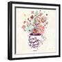 Tea is Always a Good Idea. Bright Concept Card with Cup of Tea and Lovely Burst Made of Flowers, Cl-smilewithjul-Framed Art Print