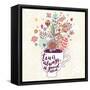 Tea is Always a Good Idea. Bright Concept Card with Cup of Tea and Lovely Burst Made of Flowers, Cl-smilewithjul-Framed Stretched Canvas