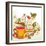 Tea or Coffee Vector Background with Cup and Strawberry-mashakotcur-Framed Art Print