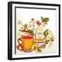 Tea or Coffee Vector Background with Cup and Strawberry-mashakotcur-Framed Art Print