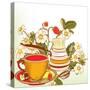 Tea or Coffee Vector Background with Cup and Strawberry-mashakotcur-Stretched Canvas