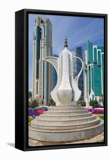 Tea Pot Sculpture, West Bay Central Financial District, Doha, Qatar, Middle East-Frank Fell-Framed Stretched Canvas