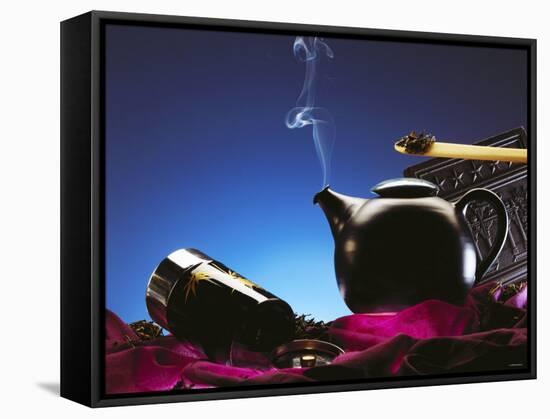 Tea Scene with a Steaming Tea Kettle and Tea Leaves-Chris Meier-Framed Stretched Canvas