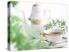 Tea Set with Green Leaves-null-Stretched Canvas