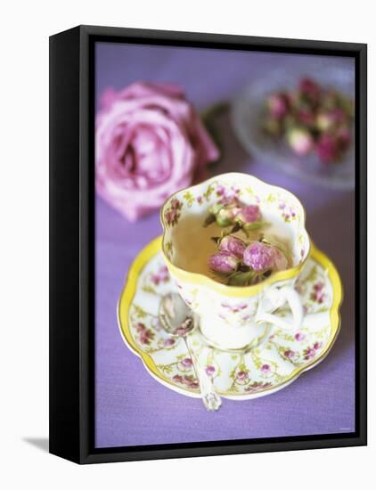 Tea with Rosebuds in Romantic Cup-Michael Paul-Framed Stretched Canvas