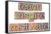 Teach, Inspire, Motivate - A Collage Of Isolated Words In Vintage Letterpress Wood Type-PixelsAway-Framed Stretched Canvas