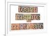 Teach, Inspire, Motivate - A Collage Of Isolated Words In Vintage Letterpress Wood Type-PixelsAway-Framed Art Print