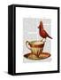 Teacup and Red Cardinal-Fab Funky-Framed Stretched Canvas