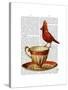 Teacup and Red Cardinal-Fab Funky-Stretched Canvas