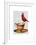 Teacup and Red Cardinal-Fab Funky-Framed Art Print