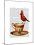 Teacup and Red Cardinal-Fab Funky-Mounted Art Print