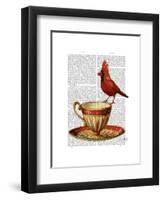 Teacup and Red Cardinal-Fab Funky-Framed Art Print