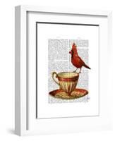 Teacup and Red Cardinal-Fab Funky-Framed Art Print