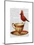 Teacup and Red Cardinal-Fab Funky-Mounted Art Print