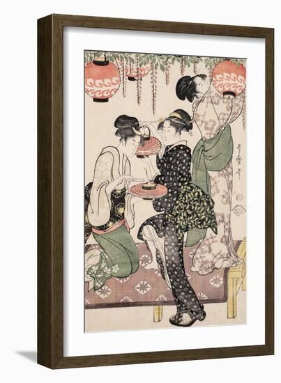 Teahouse Girls under a Wistaria Espalier, 1795-Kitagawa Utamaro-Framed Giclee Print