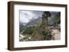 Teahouses along a trail next to river.-Lee Klopfer-Framed Photographic Print