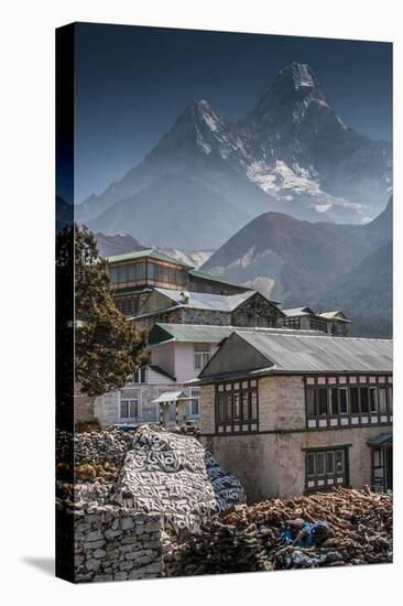 Teahouses with Mt. Ama Dablam in background.-Lee Klopfer-Stretched Canvas