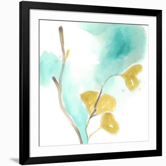 Teal and Ochre Ginko I-June Vess-Framed Art Print