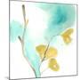 Teal and Ochre Ginko I-June Vess-Mounted Art Print