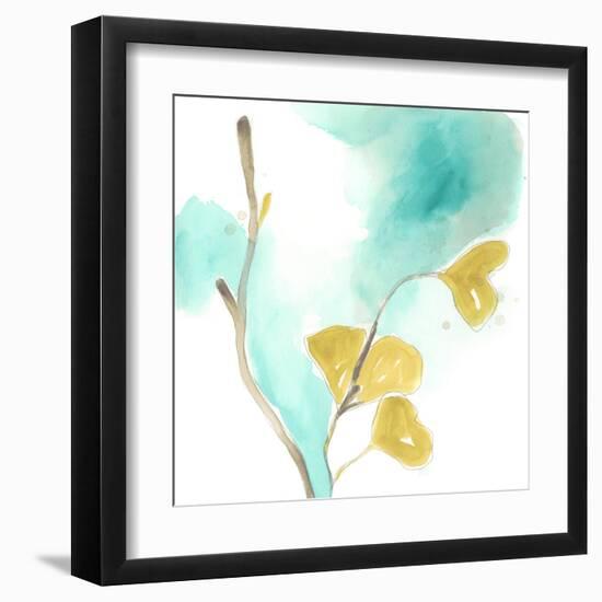 Teal and Ochre Ginko I-June Vess-Framed Art Print