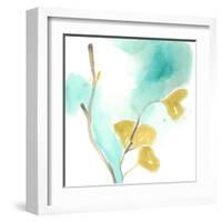 Teal and Ochre Ginko I-June Vess-Framed Art Print