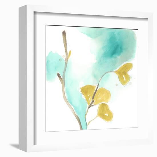 Teal and Ochre Ginko I-June Vess-Framed Art Print