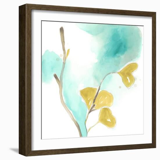 Teal and Ochre Ginko I-June Vess-Framed Art Print