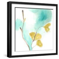 Teal and Ochre Ginko I-June Vess-Framed Art Print